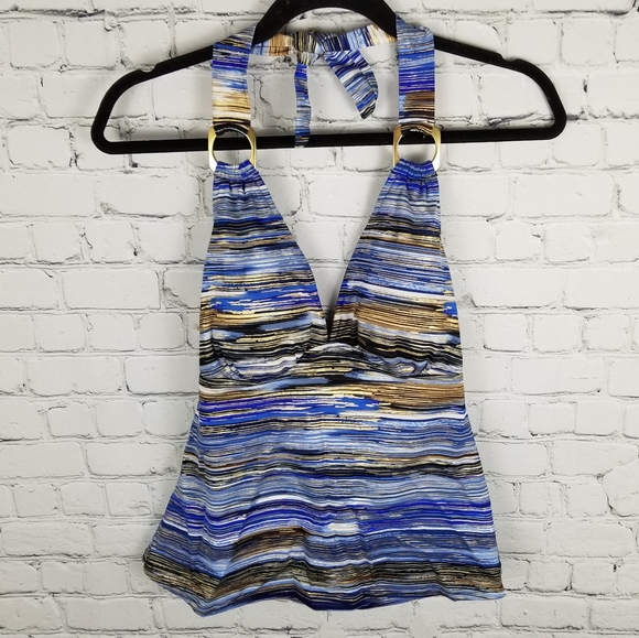 CUSTOM CURVES | metallic halter tankini swim top - Picture 1 of 7